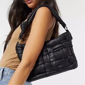 L.A Express Y2K Vibe Woven Padded Shoulder Bag in Black Size Small